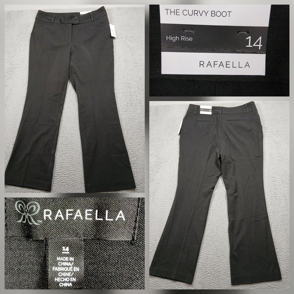 Rafaella Women's The Curvy Boot‎ Pants Size 14 High Rise Black Dress Pants NWT